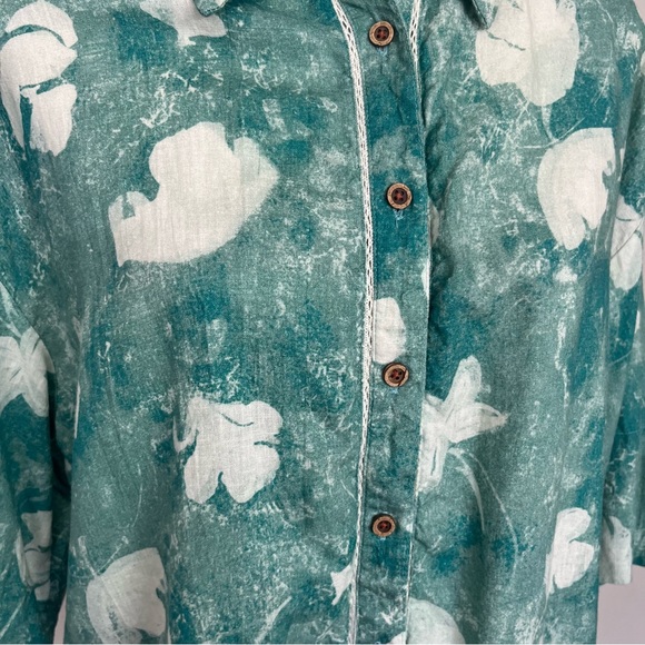 BY ANTHROPOLOGIE SHORT SLEEVE PRINTED LINEN BUTTON DOWN SHIRT SIZE XS - Picture 7 of 16